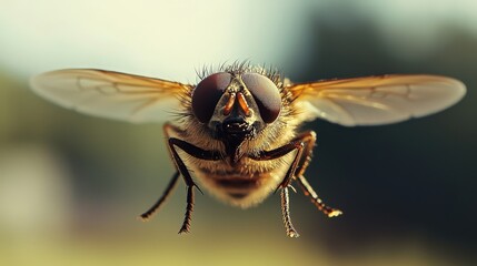 Close-up view of a flying insect in mid-air.