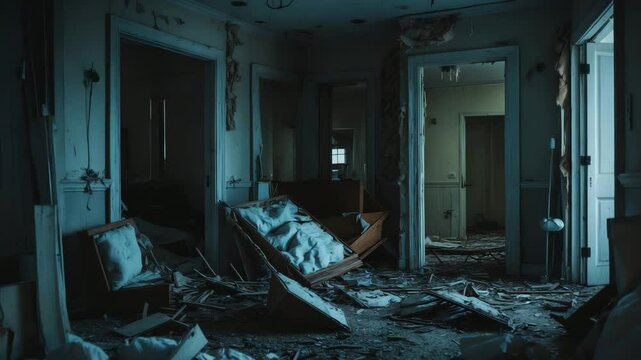 My living room after the water removal upon our return.