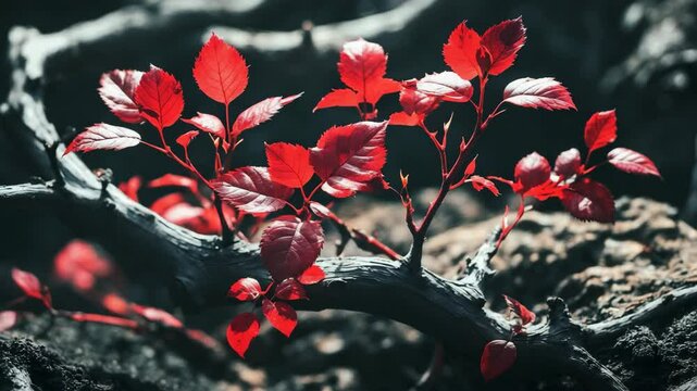 New foliage sprouting on a rose tree.