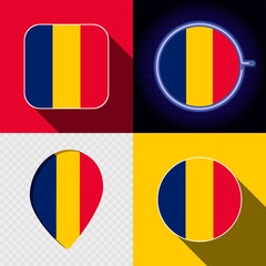 Fototapeta premium Set of modern icons with the national flag of Chad.