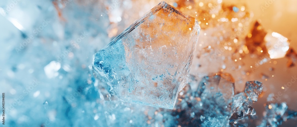 Poster geology mineral tectonic concept. glittering ice crystals against a colorful background create a mes