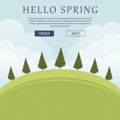 Spring travel advertising background. Summer landscape of nature, dandelion spring field banner