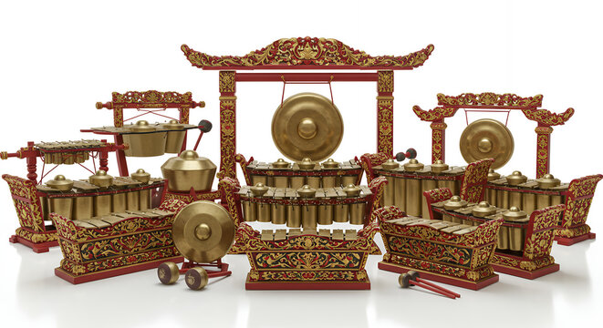 Traditional Gamelan Musical Instruments in Exquisite Red and Gold Design   Perfect for Cultural Musical and Indonesian Theme Projects