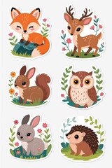 Cute woodland animal stickers arranged in a grid pattern.