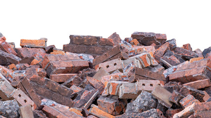 A pile of broken bricks on an isolated transparent background. PNG