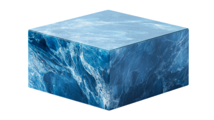 Unique transparent blue cube with marbled texture