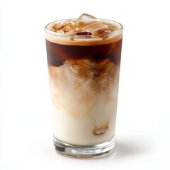 refreshing iced coffee with creamy texture isolated on white background