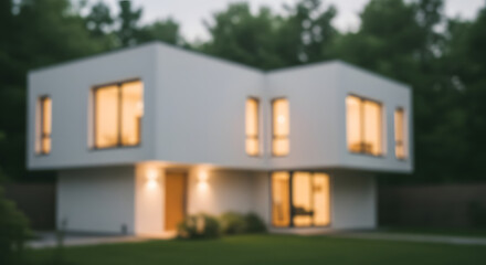 Modern Home at Dusk: Warm Lights, Minimalist Design