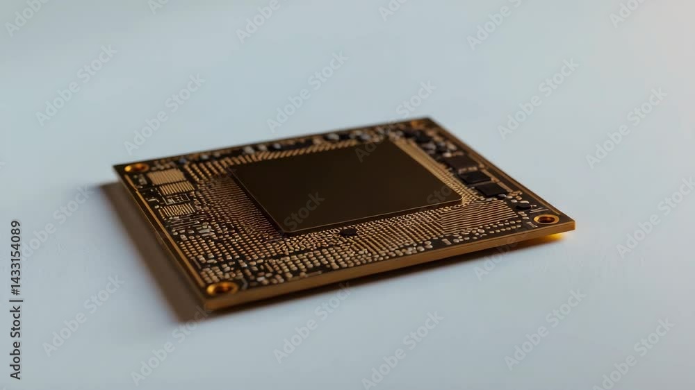 Aufkleber isolated microchip and circuit in gold hue representing computer hardware