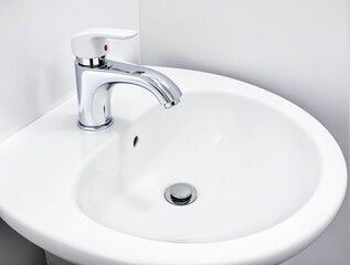 Fototapeta premium sleek faucet and modern white ceramic bathroom sink