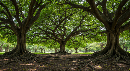 Majestic Ancient Trees in a Lush Green Forest Perfect for Nature Documentaries Eco Friendly Branding and Calming Backgrounds