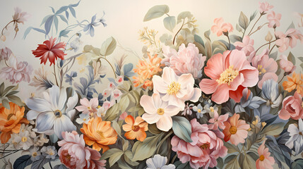 Fototapeta premium Romantic retro painted floral background poster decorative painting 