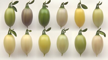 Variety of Fresh Eggplants Displayed in Different Colors and Sizes on Neutral Background
