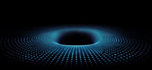 futuristic halftone black hole vector background with blue dots