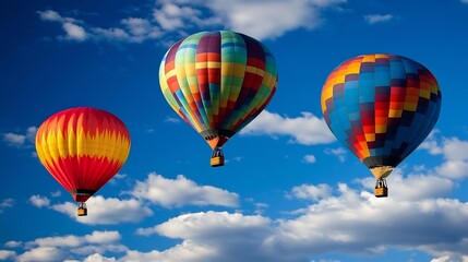Fototapeta premium Colorful Hot Air Balloons Soaring: A Vivid Summer Sky Scene