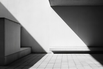 Obraz premium Modern interior architectural space illuminated by strong sunlight.