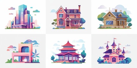 Colorful illustration of diverse architectural styles