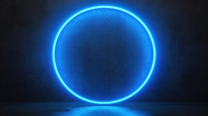 Glowing Neon Circle on Dark Concrete Wall: Futuristic, Abstract Background