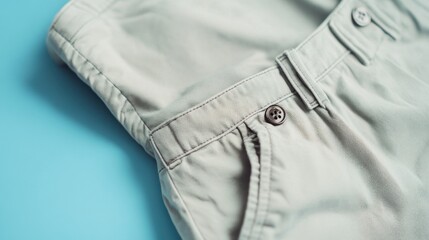 Light beige trousers, close-up of waist and pocket
