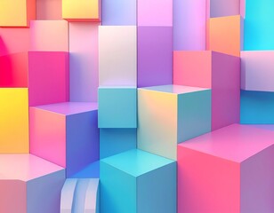 Obraz premium An abstract 3D geometric pattern with vibrant colors and soft lighting, modern and minimal