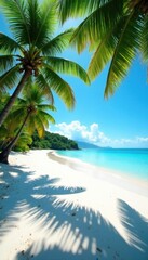 Fototapeta premium Sunny tropical beach with palm trees and white sand, palm, ocean