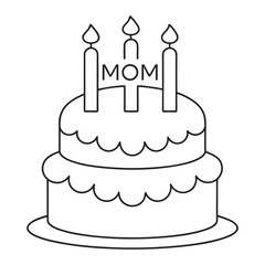 Line Art of Birthday Cake with Candles and 'Mom' Text Decoration