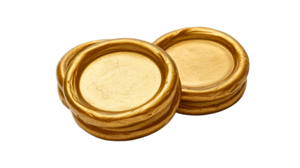 Gold coins displayed on a white surface