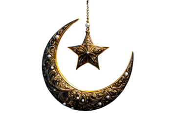 Crescent moon and star. Holy month Ramadan Kareem.
