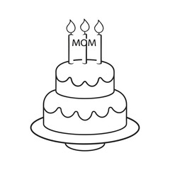 Line Art of Birthday Cake with Candles and 'Mom' Text Decoration