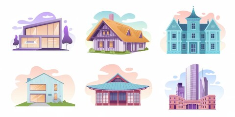 Diverse architectural styles showcased in a collection of buildings