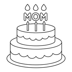 Line Art of Birthday Cake with Candles and 'Mom' Text Decoration