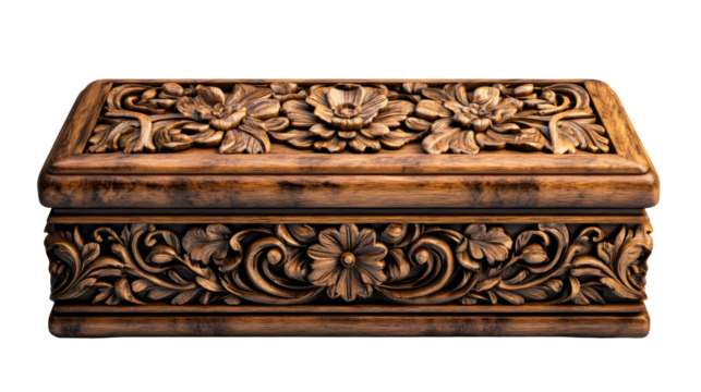 Elegant wooden box with intricate floral carvings