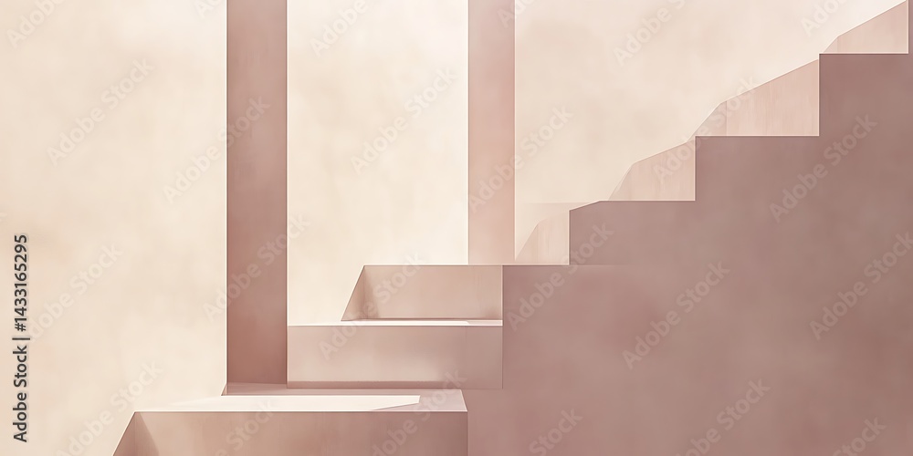 Poster abstract staircase with architectural elements in pink tones a minimalist composition showcasing mod