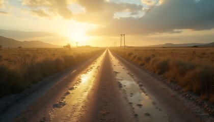 Fototapeta premium Scenic Road Leading to the Horizon at Sunset