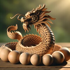 Obraz premium Wooden Dragon Sculpture with Spheres