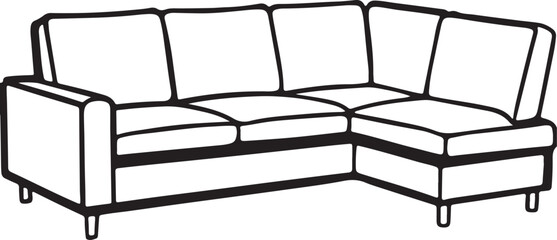 sofa line art, black outline, vector and illustration, coloring book page line art drawing