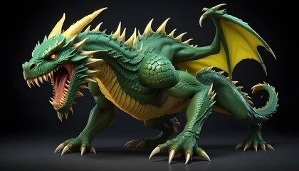 Obraz premium 3D Model of a Fierce Green Dragon