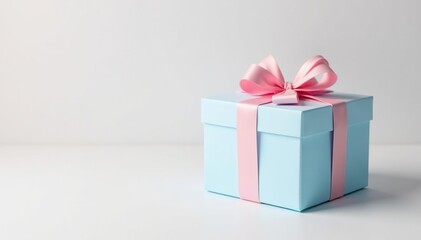 Obraz premium Subtle pastel gift boxes, light blue and pink, white background, paper, decor, blue
