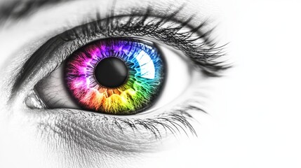 Close-up view of a vibrant, colorful eye.