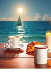beach, coffee, cappuccino, sea, ocean, horizon, relaxing, vacation, travel, peaceful, tropical, 