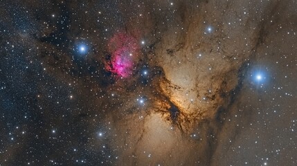 Cosmic Nebula with Star Clusters in Dark Space