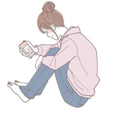 ペットロスになっている女性のイラスト