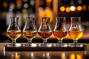 Savoring whiskey tastings with an atmospheric bar backdrop.