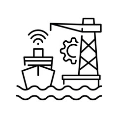 AI port management black line icon for digital and print projects.