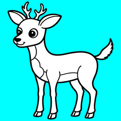 Fototapeta premium Cartoon Deer with Antlers – Cute Vector Forest Animal Illustration on Blue Background