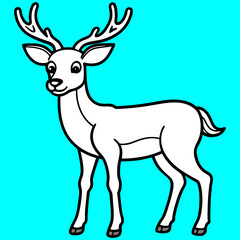 Fototapeta premium Cartoon Deer with Antlers – Cute Vector Forest Animal Illustration on Blue Background