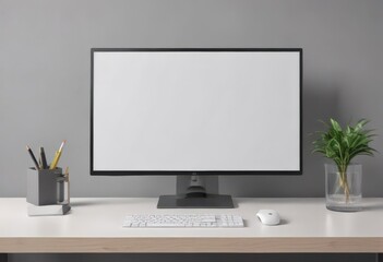 Clean, modern desktop vector mockup with empty screen for showcasing designs ,  screen,  hardware,  realistic