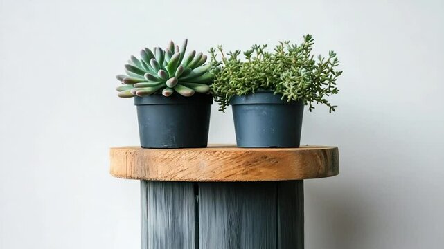 Succulents on a repurposed spool stand