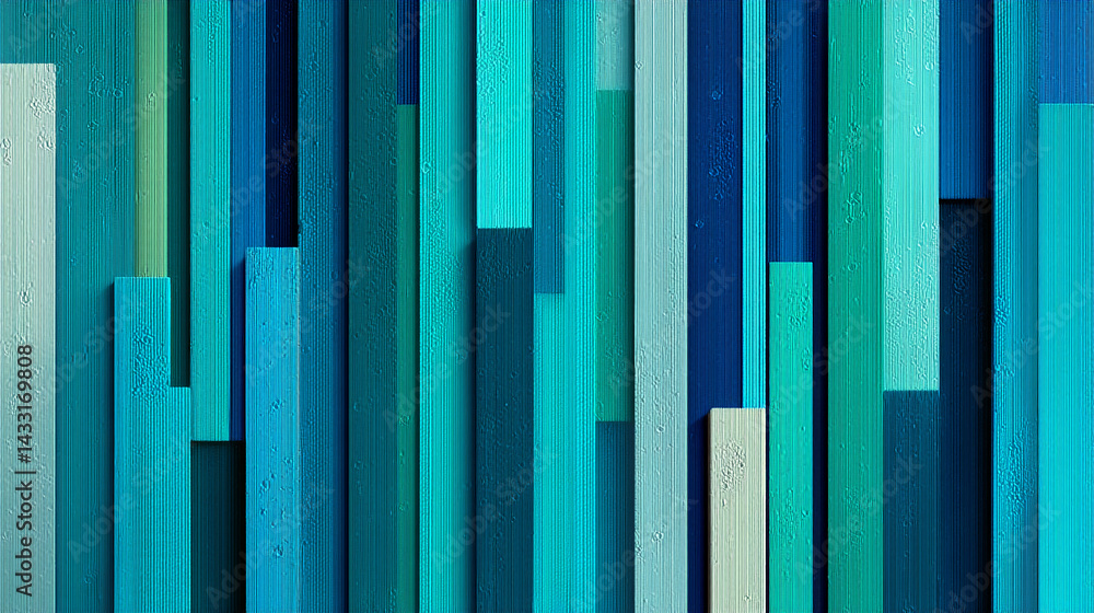 Aufkleber Abstract image of vertical blue and green textured stripes, creating a rhythmic and calming visual effect, showcasing a modern and elegant design suitable for backgrounds or decoration