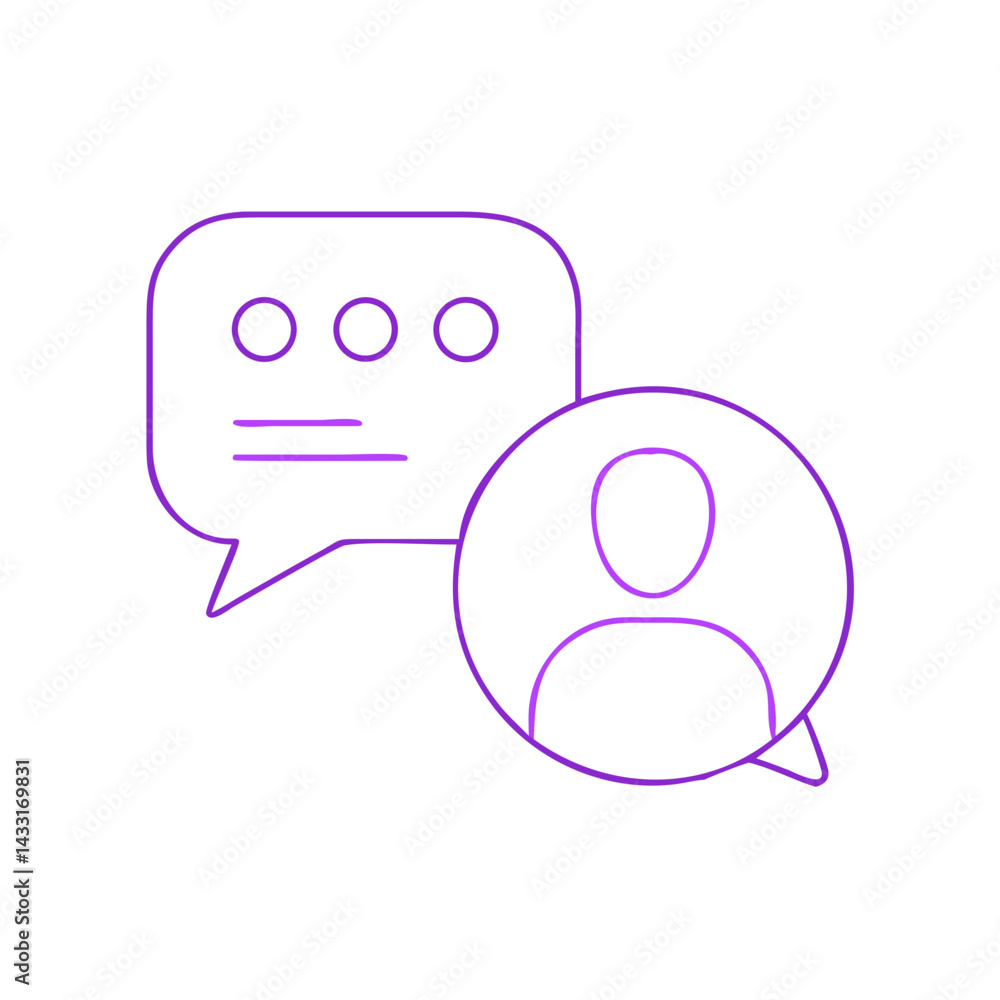Poster communication icon with user and speech bubble design
